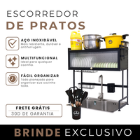 Escorredor de Pratos em Aço Inox  + BRINDE Kit Utensílios de Cozinha